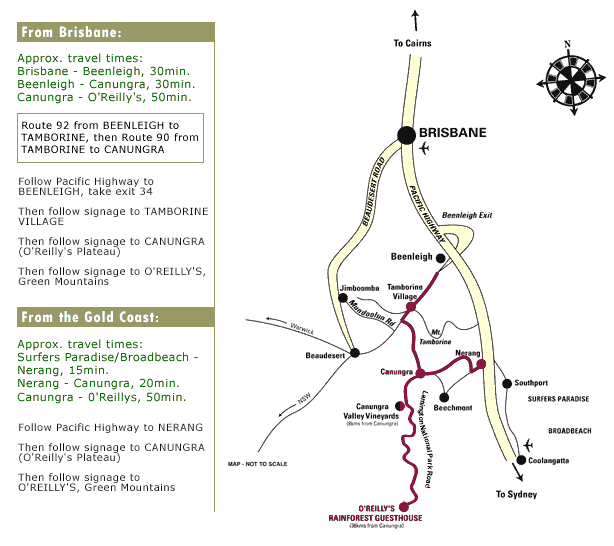 Map to O'Reilly's Rainforest Retreat