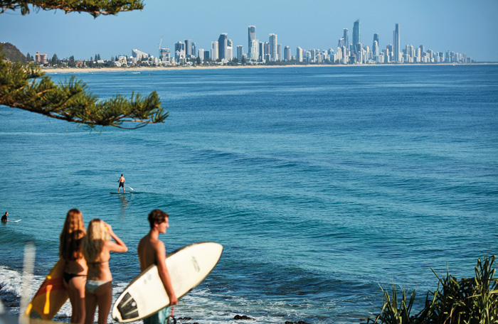 surfers checking out waves at Burleigh